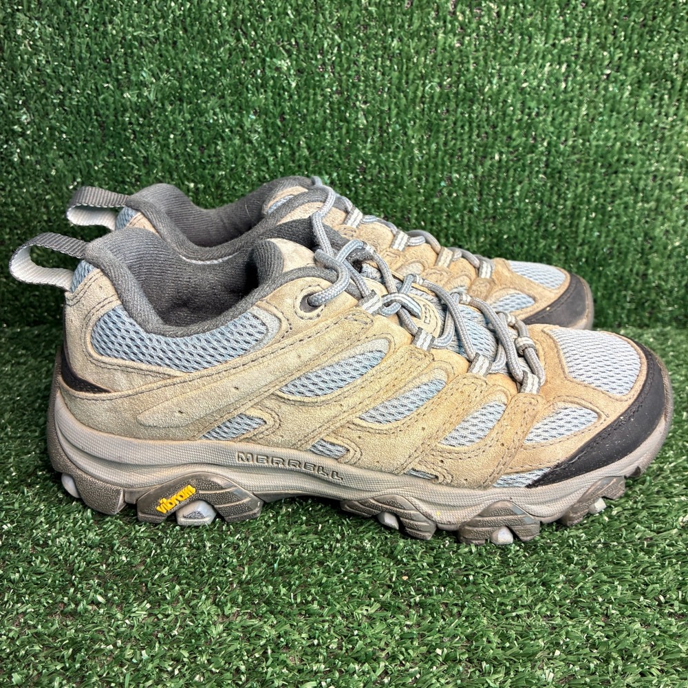 Merrell Moab 3 Vibram Suede Mesh Gorpcore Hiking Shoes Tan Blue Womens Size 7.5